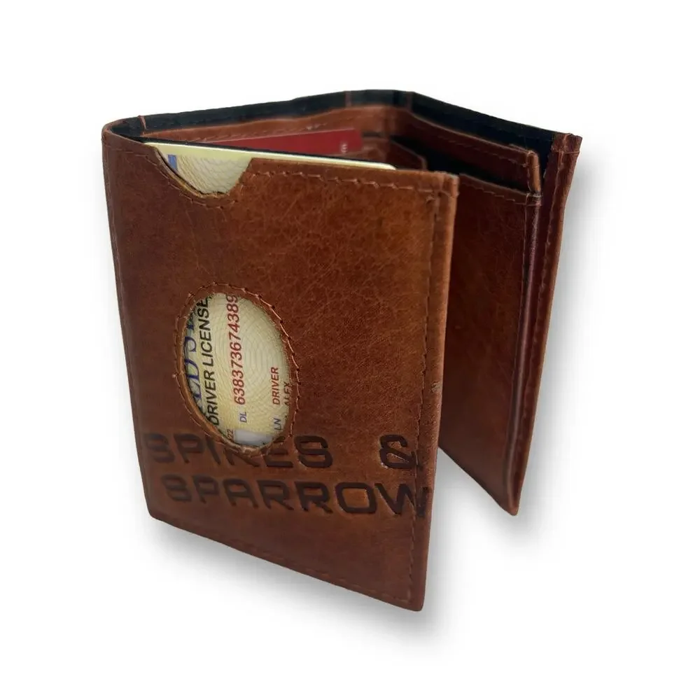 Spikes And Sparrow Austin Brandy Brown Leather Trifold Snap Wallet RFID Protect